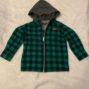 Kids Green and Black Plaid Hooded Jacket
